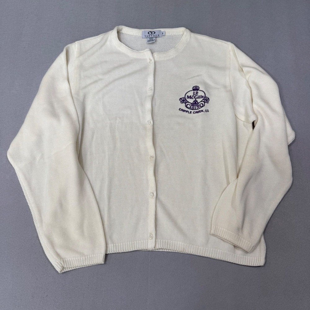 Vantage Cardigan Sweater Mens XXL Cream Tencel Lyocell Embroidered Vintage USA